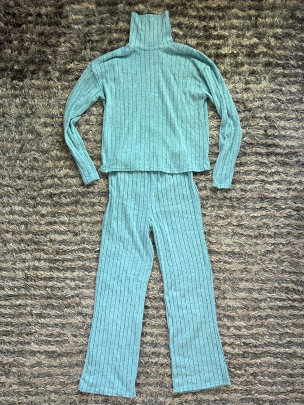 Ribbed Wide-Leg Knit Pants in Light Teal Size S New! - Picture 5 of 9